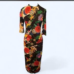Alice + Olivia Delora Mock Neck Fitted Dress Valley Lake Floral Black Size 8